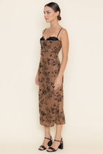 Load image into Gallery viewer, LACE BURN OUT VELVET FLORAL MESH MIDI DRESS