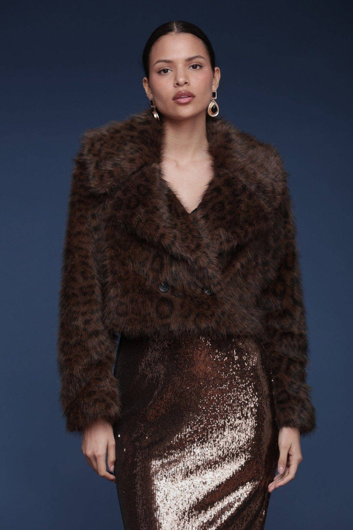 Leopard Faux Fur Cropped Coat