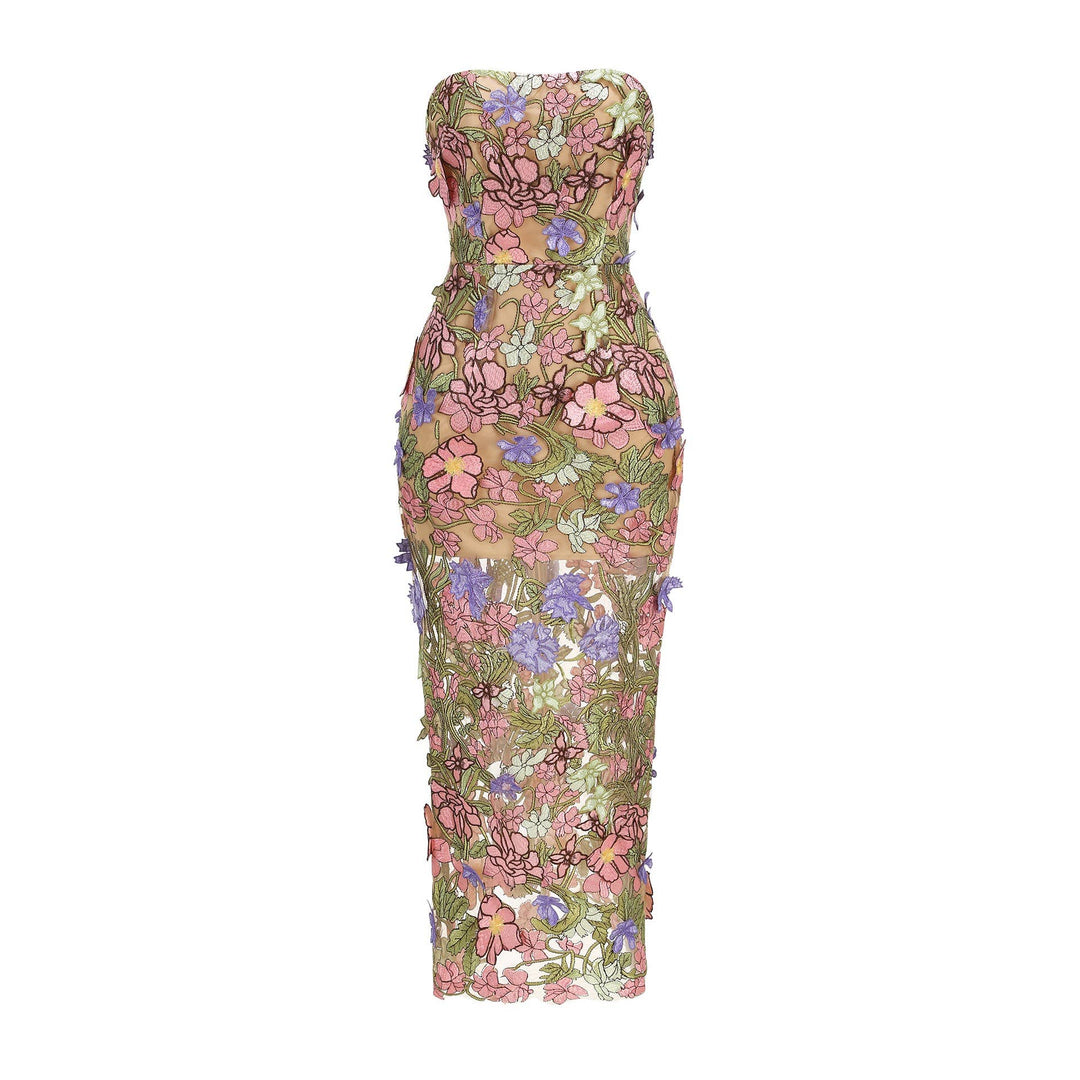 Floral Embroidered Strapless Dress