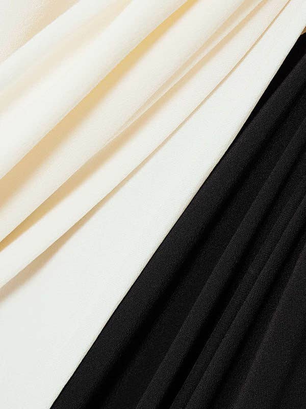 OceanusSwim - Long Sleeves Loose Contrast Color V-Neck Evening Dresses Maxi Dresses
