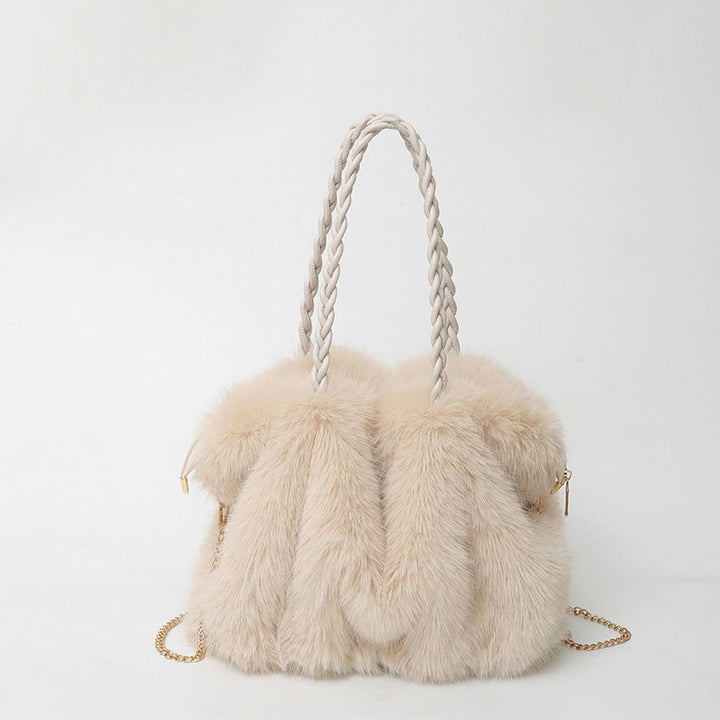 ACCITY - WINTER FASHION PLEATED FAUX FOX FUR PLUSH BAG_CWAB3921