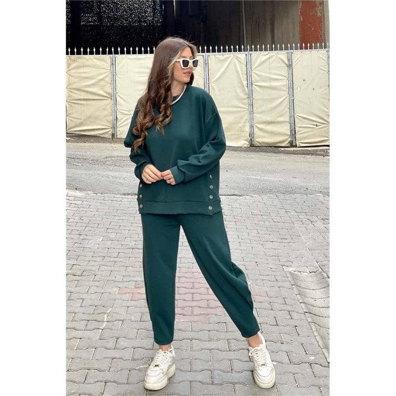 OceanusSwim - Solid Color Crewneck Long Sleeve Sweatshirt And Sport Pants Two Pieces Suit