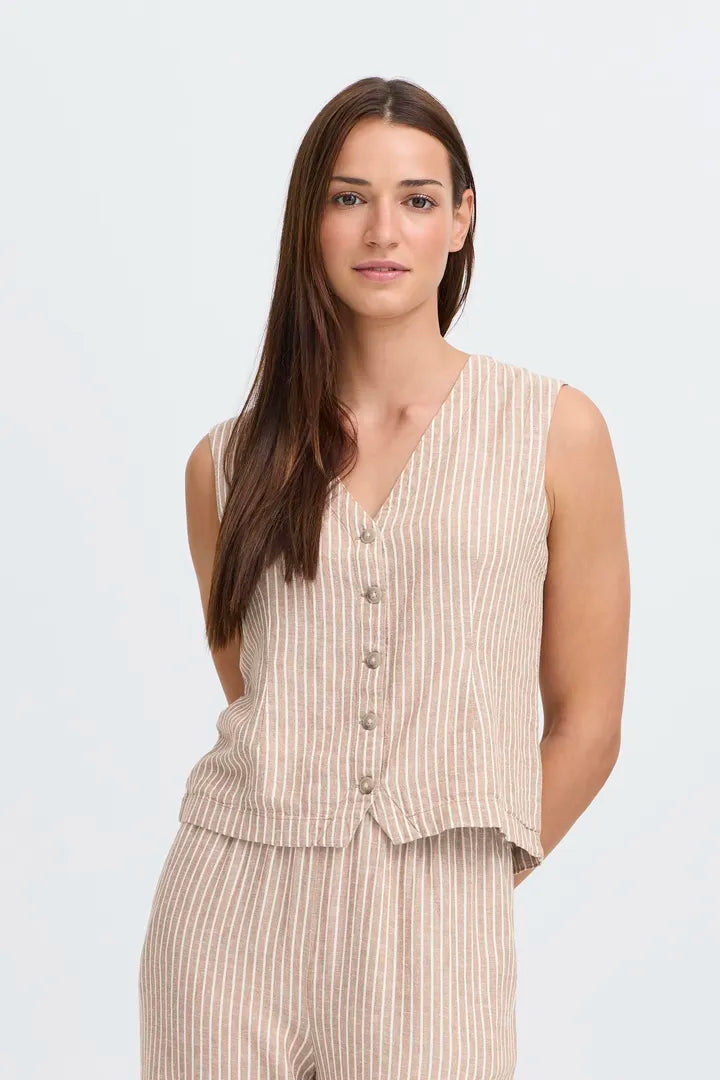 Stripe Button Sleeveless Top