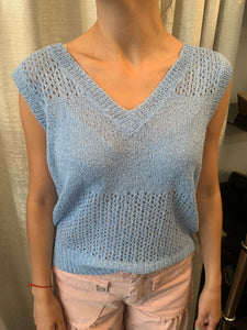 Sky Blue V Neck Knit Top