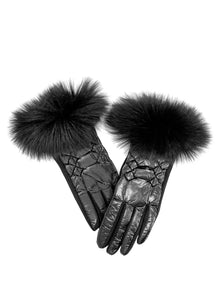 Shiny Puffer Glove with Fox Trim  *Multiple Colors*