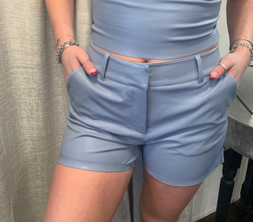 Faux Leather Shorts in Vintage Blue