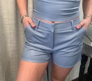 Faux Leather Shorts in Vintage Blue