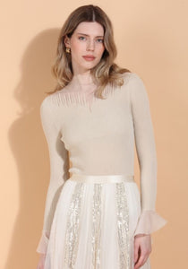 Mock Neck Top w/ Peplum Cuff