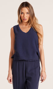 Gauze Tank with Rib Trim
