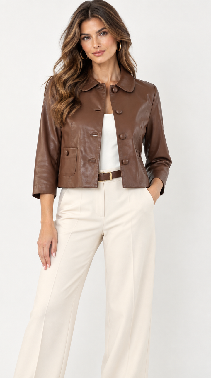 Faux Leather Elbow Sleeve Jacket