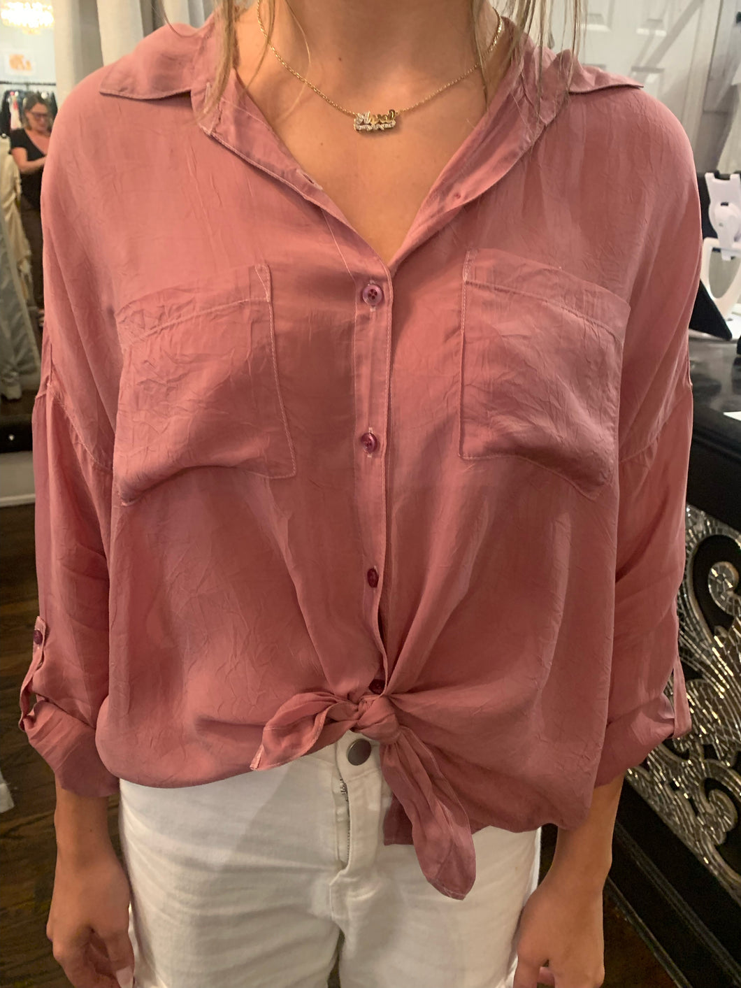 Long Sleeve Button Down in Blush