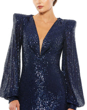 Load image into Gallery viewer, Sequin Plunge Bishop Sleeve in Navy