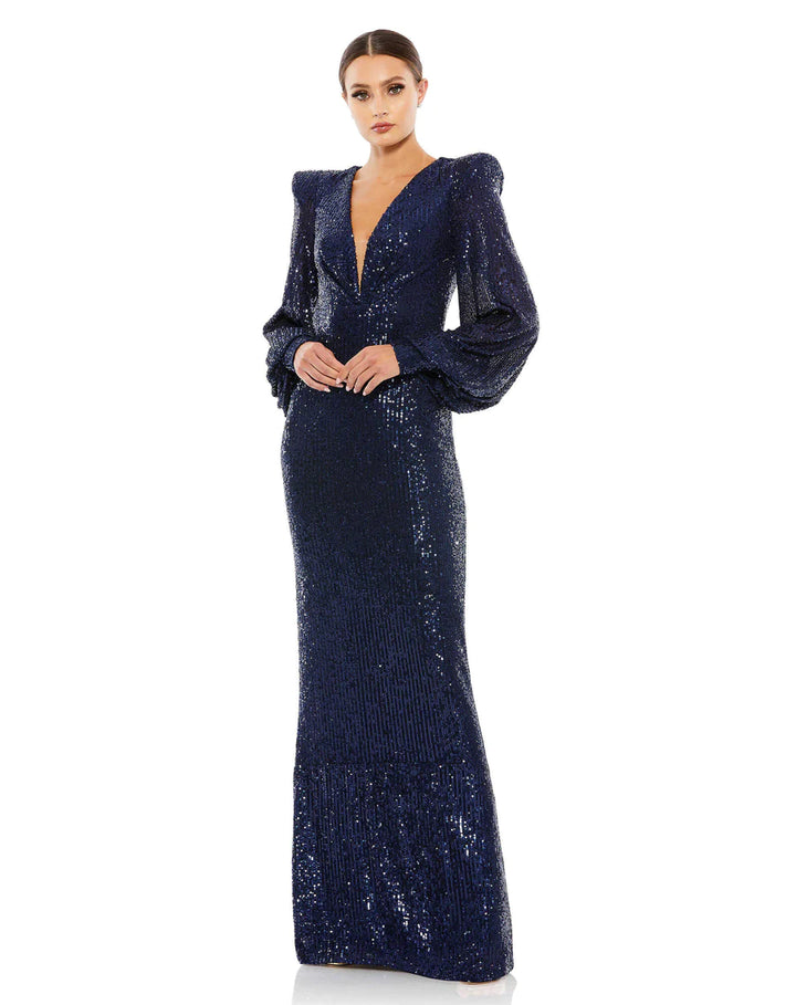 Sequin Plunge Bishop Sleeve in Navy