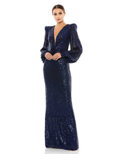 Load image into Gallery viewer, Sequin Plunge Bishop Sleeve in Navy