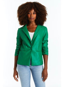 Serena Vegan Leather Blazer in Kelly Green