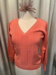 Hot Coral V Neck Sweater