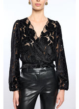 Load image into Gallery viewer, Loralie Velvet Lace Wrap Blouse