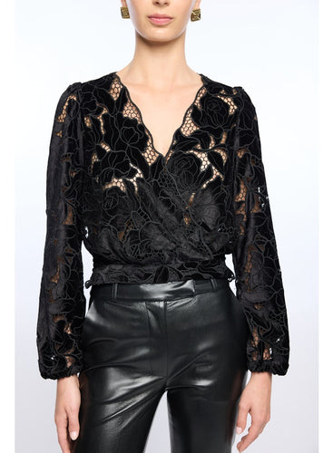 Loralie Velvet Lace Wrap Blouse