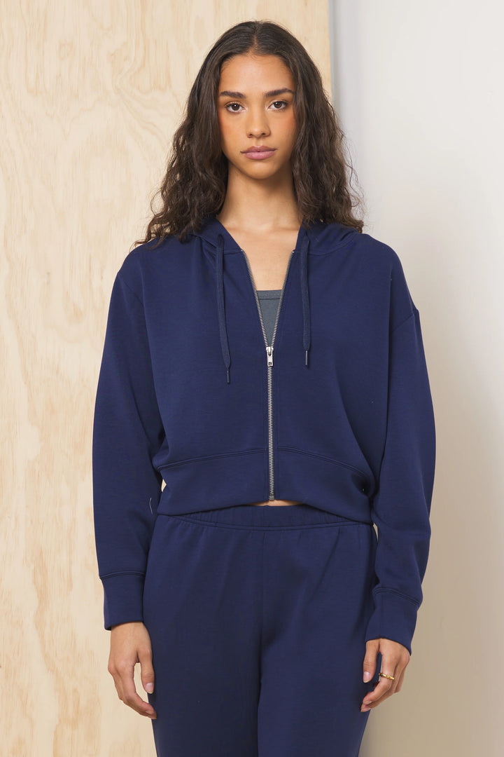 Crop Zip Up in Collegiate Navy