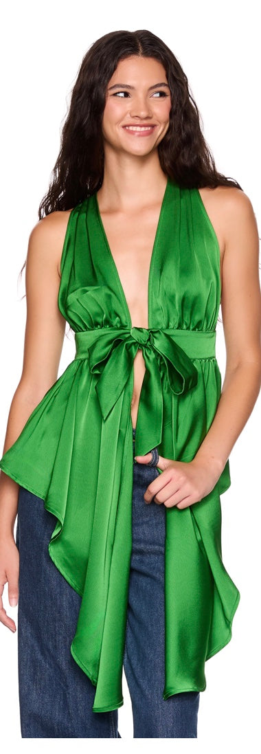 Satin Peplum High Low Top