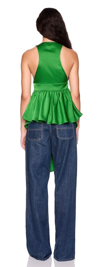Satin Peplum High Low Top