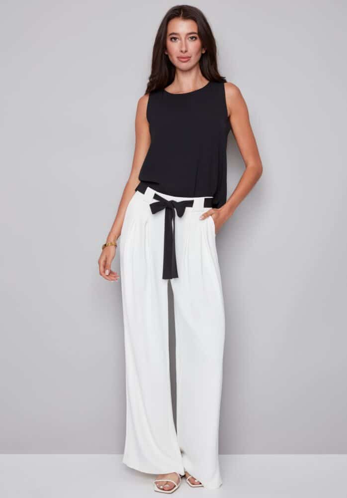 Fiona Vegan Silk Belted Pant in Cream