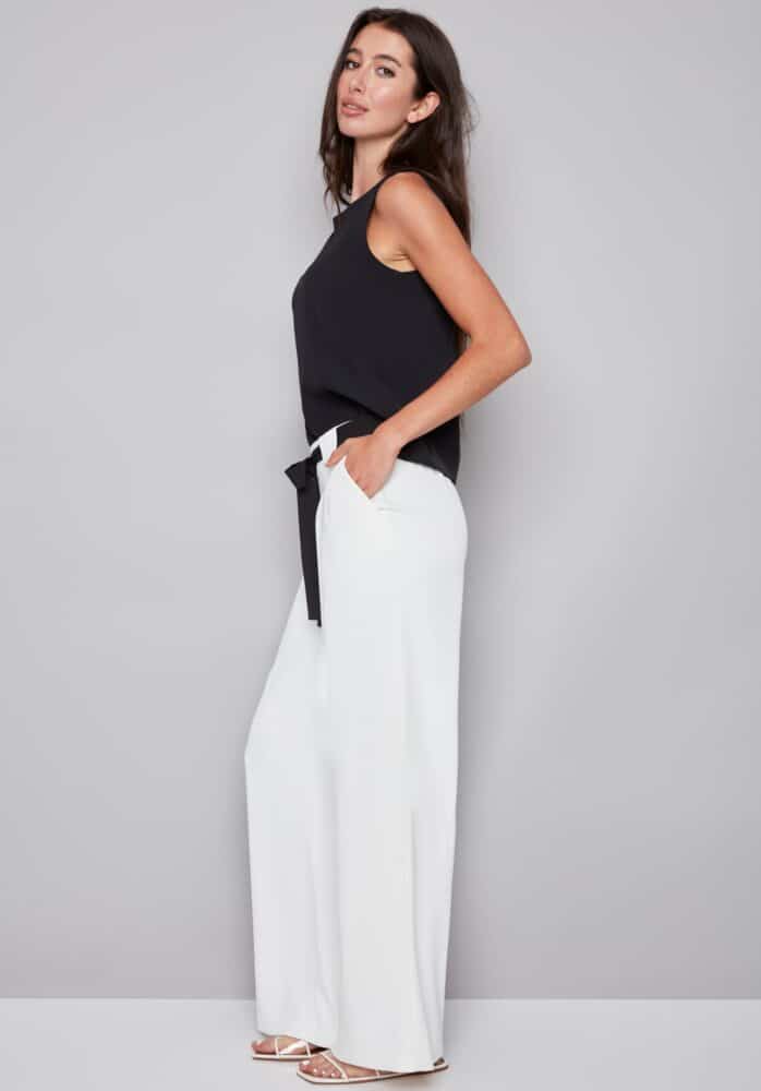Fiona Vegan Silk Belted Pant in Cream