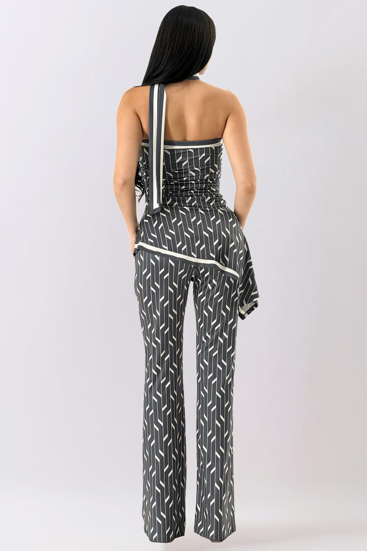 Geometric Print Jumpsuit with Scarf
