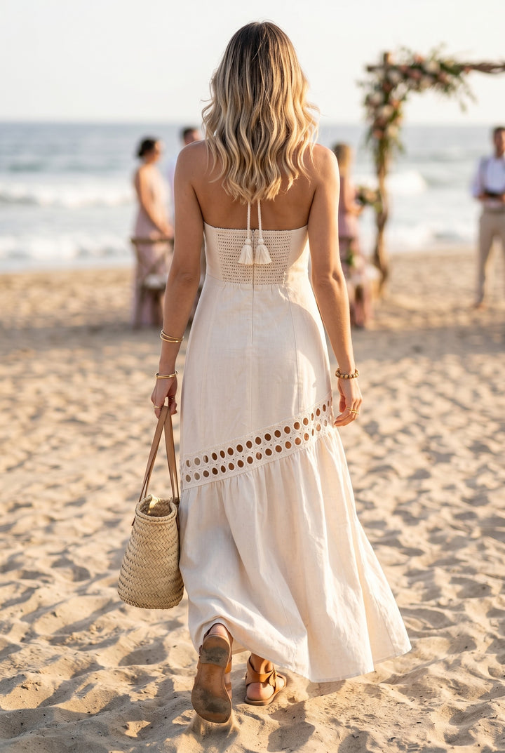 Lace Trimmed Halter Maxi
