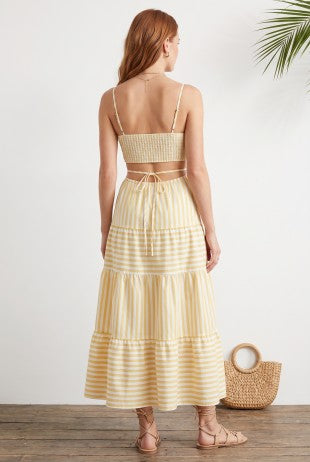 Tiered Stripe Cut-out Maxi Dress