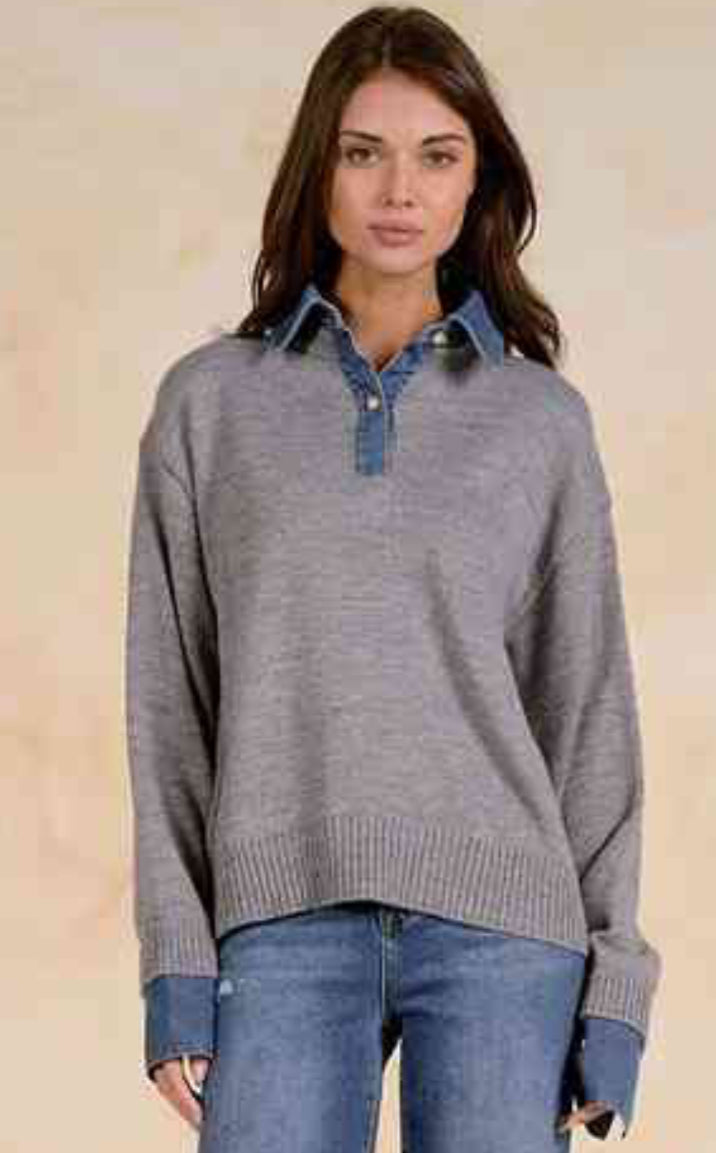 Denim Collar Sweater