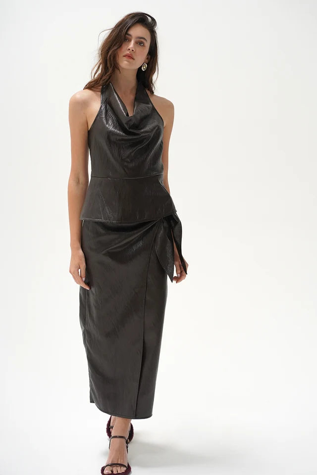 Jet Faux Leather Halter Top