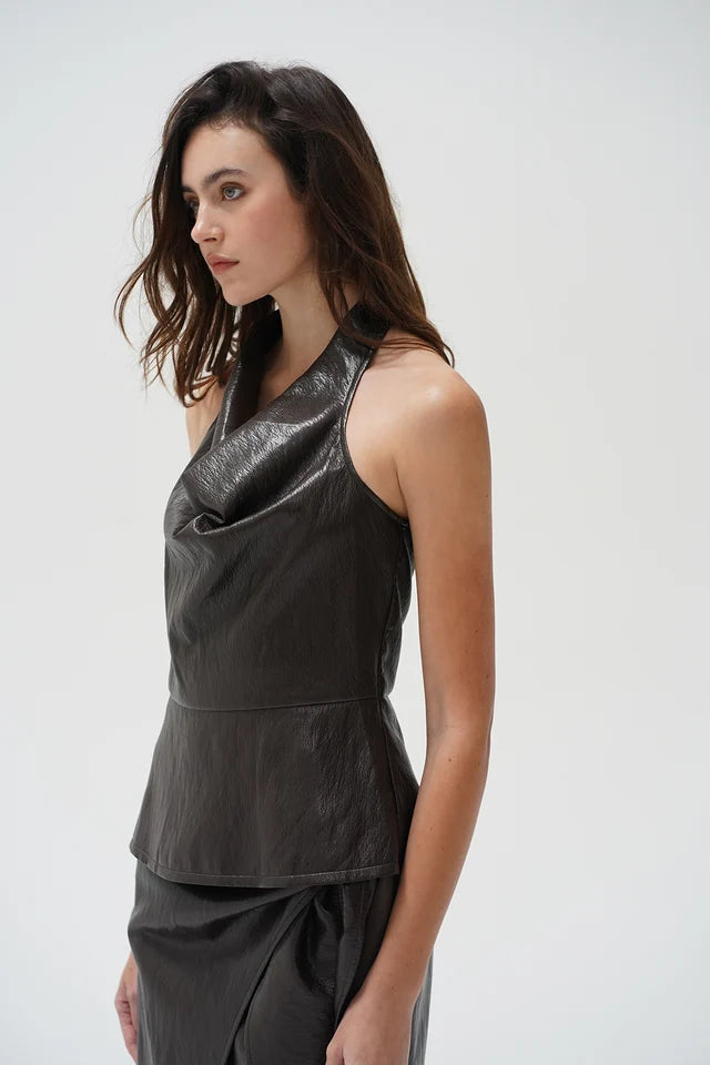 Jet Faux Leather Halter Top