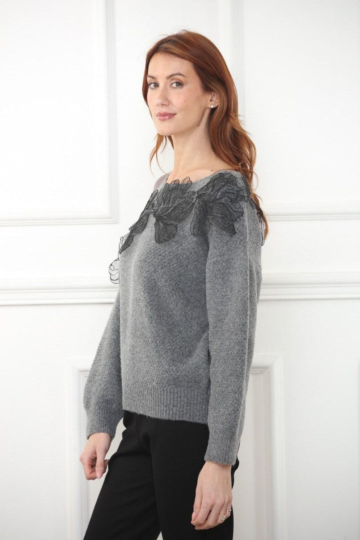 Lace Appliqué Mesh Sweater