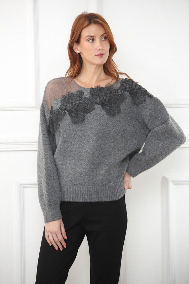 Lace Appliqué Mesh Sweater