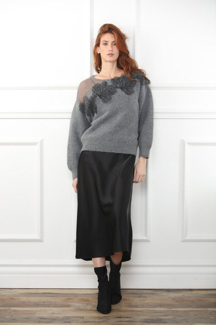 Lace Appliqué Mesh Sweater