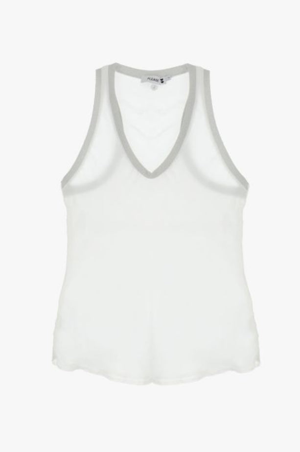 V Neck Metallic Trim Tank