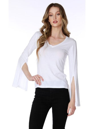 V-Neck Wide Split Slv Tee *multiple colors*