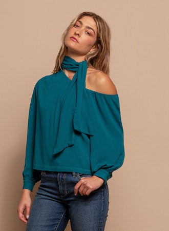 One Shoulder Tie Neck Top