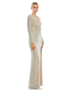 Sequined Faux Wrap Gown