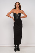 Load image into Gallery viewer, Faux Leather Bustier Midi Dress