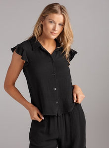 Ruffle Sleeve Button Down