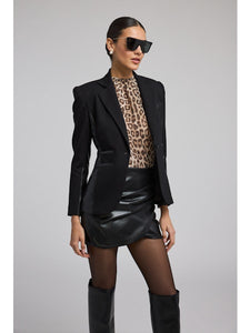 Gayle Vegan Leather Ponte Combo Blazer