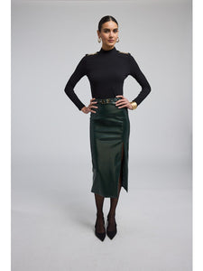 Kiva Vegan Leather Midi Skirt