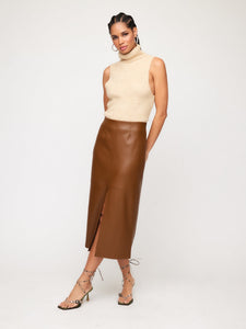 Kala Faux Leather Midi Skirt