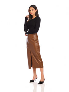 Kala Faux Leather Midi Skirt