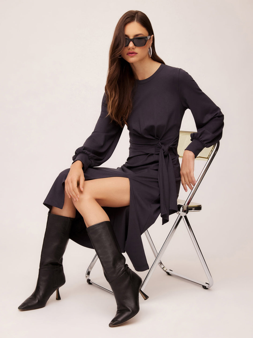 side knot midi dress Fifteen Twenty Women's Addie Side-Knot Midi Dress In Granite 4F19302