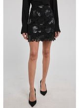 Load image into Gallery viewer, Delacorte Vegan Leather Guipure Skirt