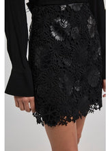 Load image into Gallery viewer, Delacorte Vegan Leather Guipure Skirt