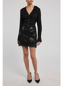 Delacorte Vegan Leather Guipure Skirt